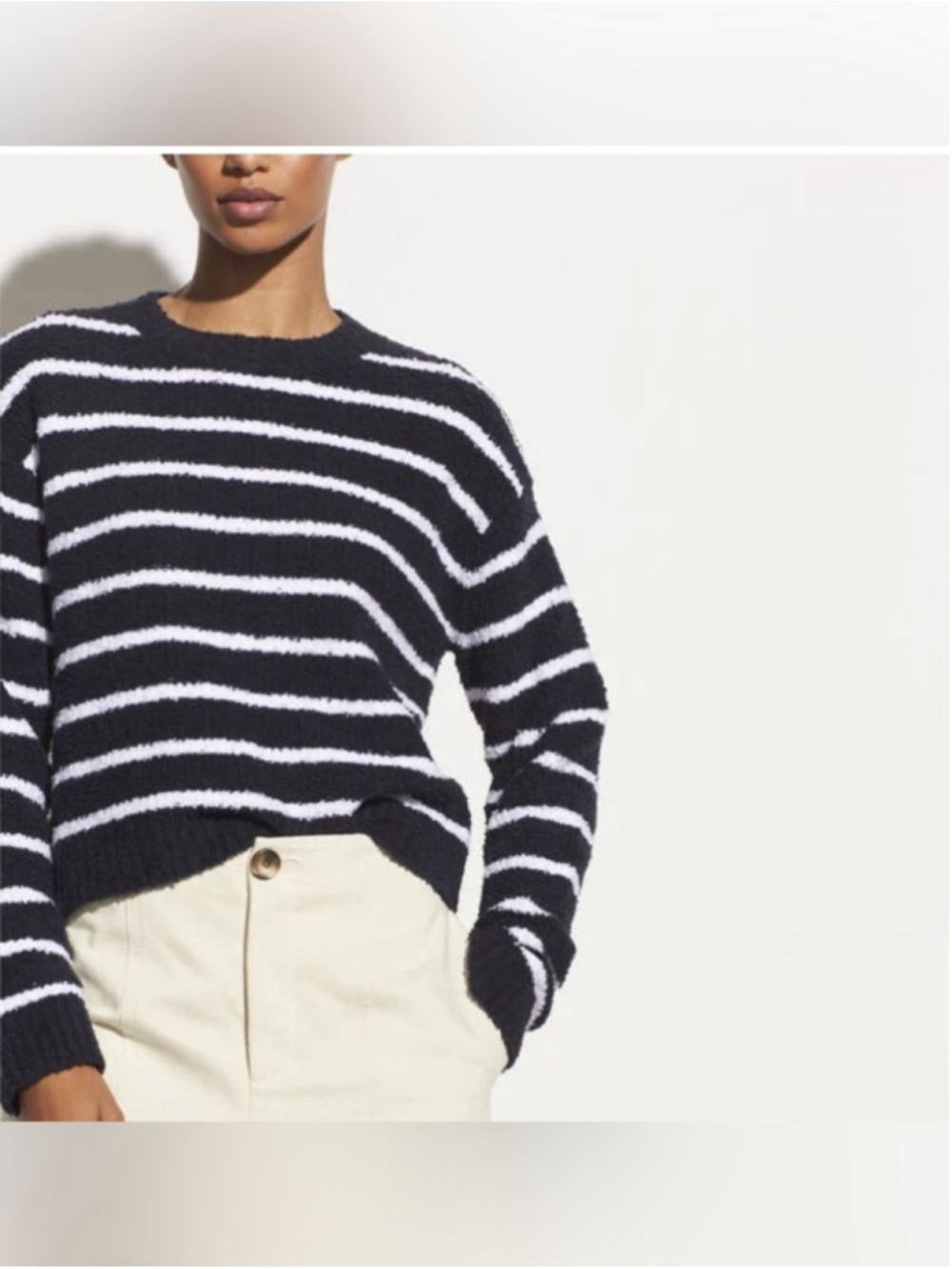Vince Black and White Striped Boatneck Crew Sweater Medium